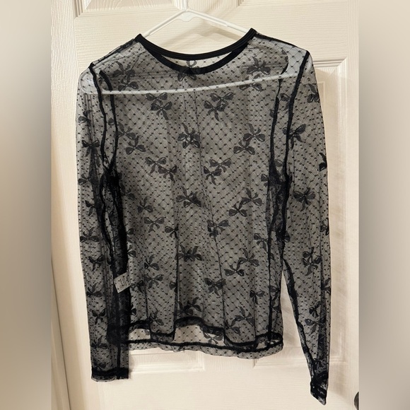 NWOT Black Lace Bow Shirt - Picture 2 of 4